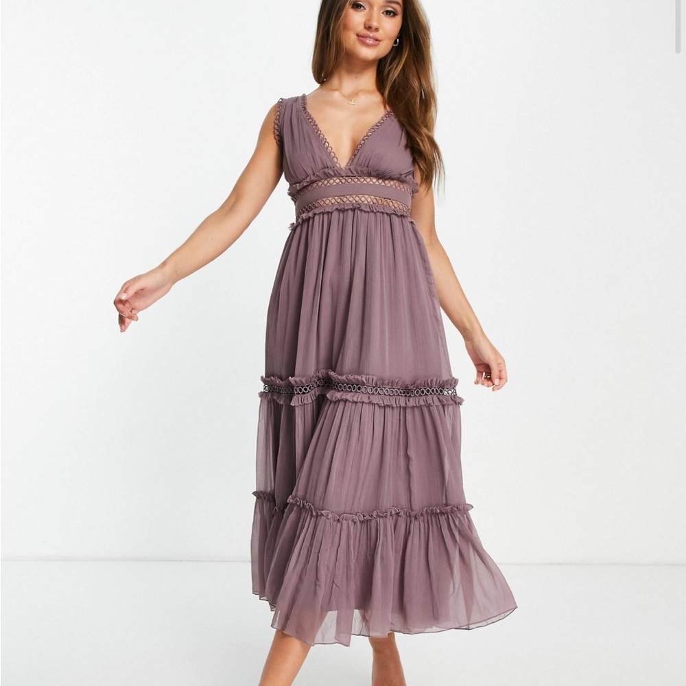 ✨NWOT✨ ASOS DESIGN lace insert midi dress with ruffle detail